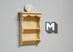 1:12 Scale Miniature Unpainted Wood Kitchen Wall Shelf, 2 Shelves, Scalloped Top, 3-7/16 inch tall, DIY Dollhouse Supply