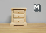 Dollhouse Supplies Unpainted Nightstand Night Stand 1:12 Scale Miniature with 3 Drawers - J042