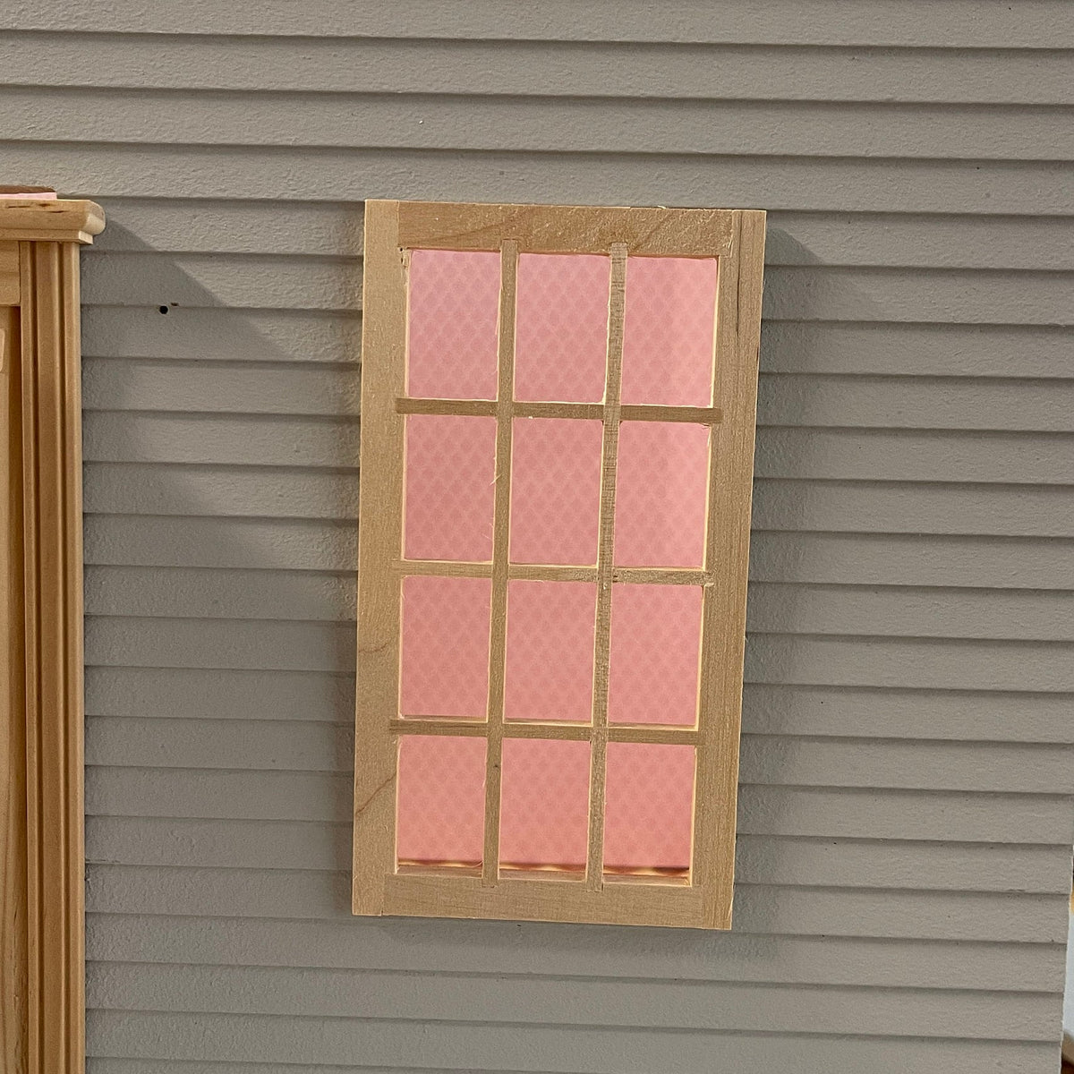 1:12 Scale Miniature Unpainted 12 Pane Window with Back Trim and Acrylic Pane, 5-3/16 inch high Dollhouse Supply