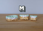 1:12 Scale Miniature Bamboo Bread Baskets with Gingham Lining, Set of 3, 2-3/16 inch long, DIY Dollhouse Supply (mint green)
