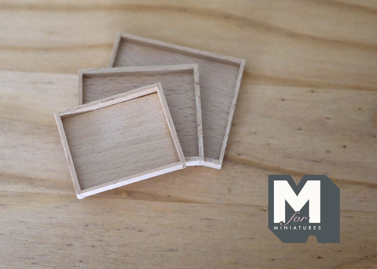 1:12 Scale Miniature Dollhouse Unpainted Wood Rectangular Nesting Trays, Set of 3, 2-1/16 inch long