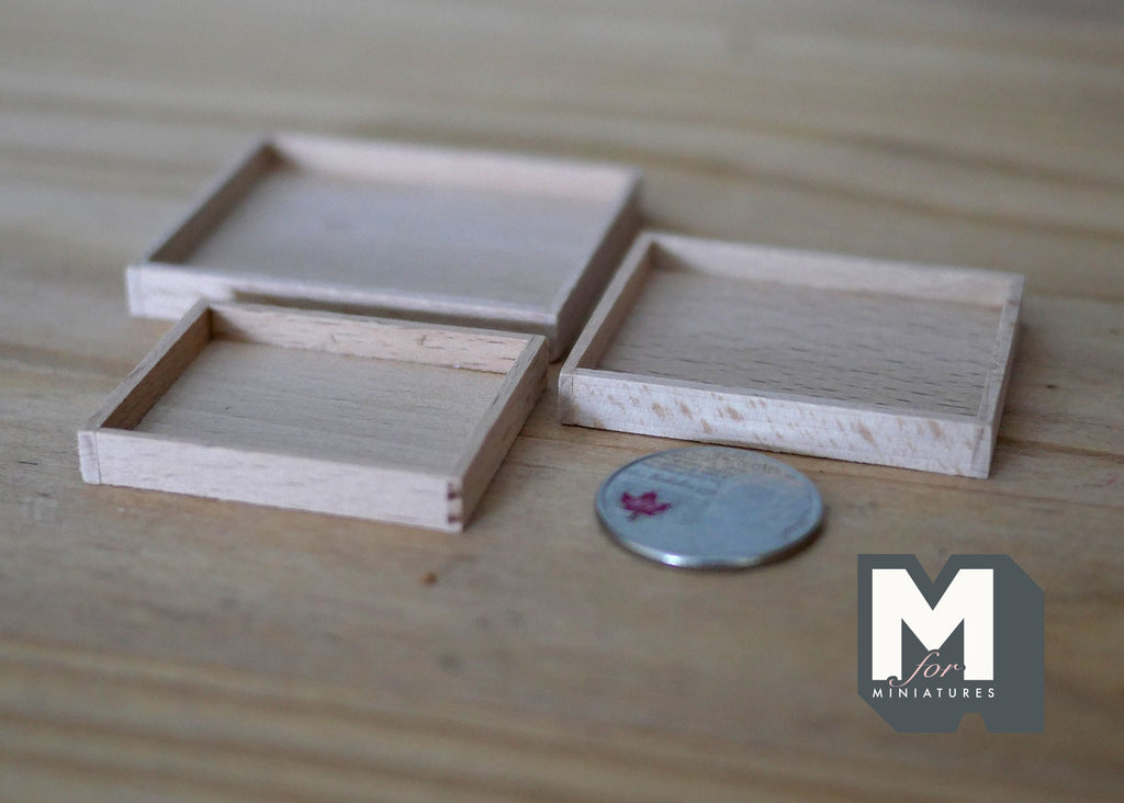 1:12 Scale Miniature Dollhouse Unpainted Wood Rectangular Nesting Trays, Set of 3, 2-1/16 inch long