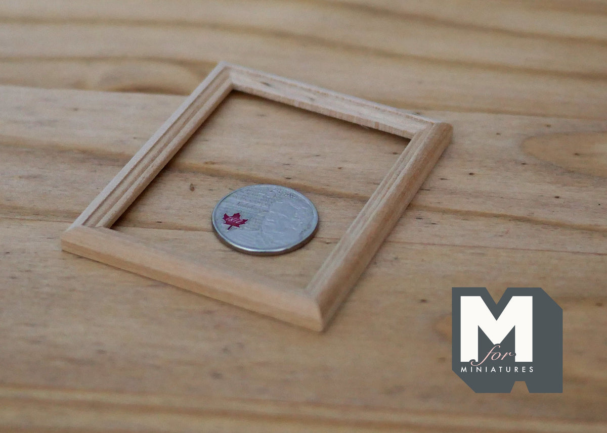 1:12 Scale Miniature Unpainted Wooden Photo Frame with Glazing and Backing, Ready to Paint, 2-15/16 inch wide, Dollhouse Craft Supply
