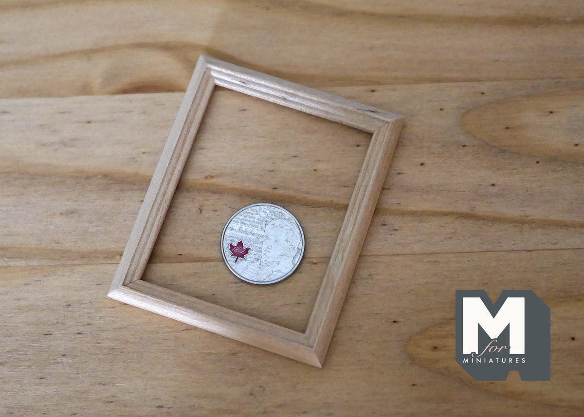 1:12 Scale Miniature Unpainted Wooden Photo Frame with Glazing and Backing, Ready to Paint, 2-15/16 inch wide, Dollhouse Craft Supply