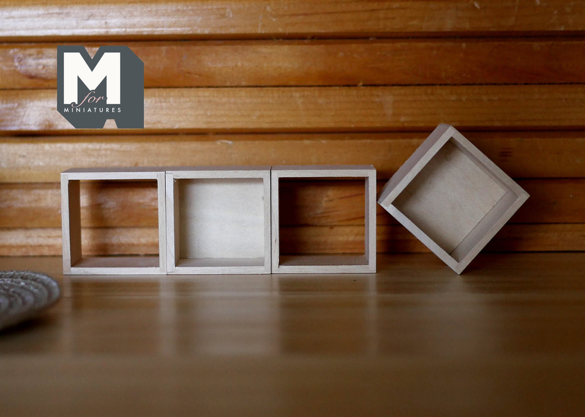 1:12 Scale Miniature Cube Organizer Box Shelves, Set of 4, 1-1/2 inch square, DIY Dollhouse Supply (white)