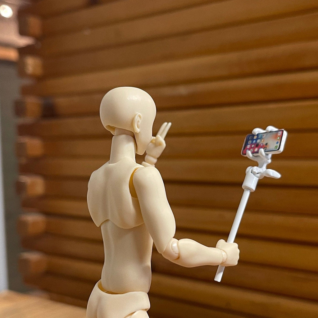 1:12 Scale Miniature Metal Selfie Sticks with Phones, Set of 2, 2-1/8 inch tall, DIY Dollhouse Supply (white)