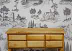 1:12 Scale Miniature Toile Peel and Stick Wallpaper, Pastoral Scenes, 8 x 11 inch, DIY Dollhouse Supply (gray)