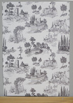 1:12 Scale Miniature Toile Peel and Stick Wallpaper, Pastoral Scenes, 8 x 11 inch, DIY Dollhouse Supply (gray)