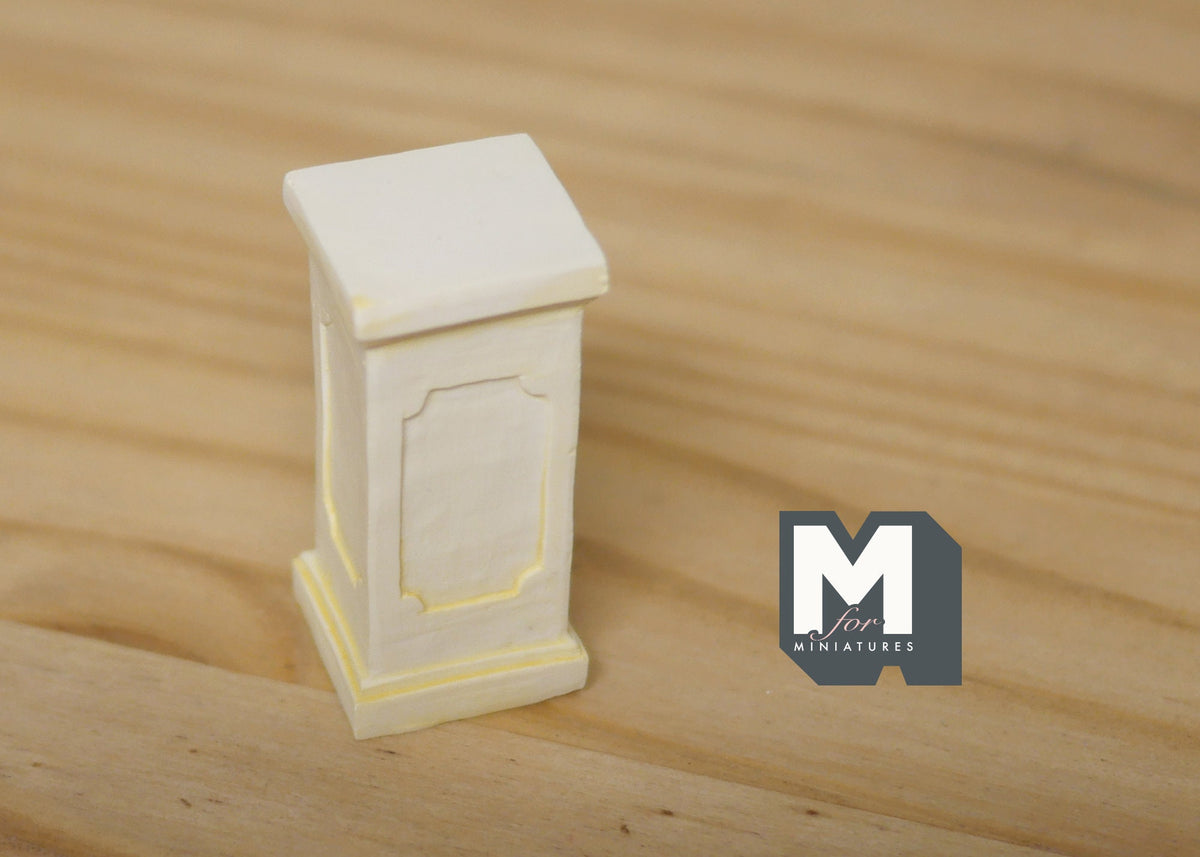 1:12 Scale Miniature Square Plant Pedestal with Panel Detail, 1-7/8 inch tall, DIY Dollhouse Supply (cream)