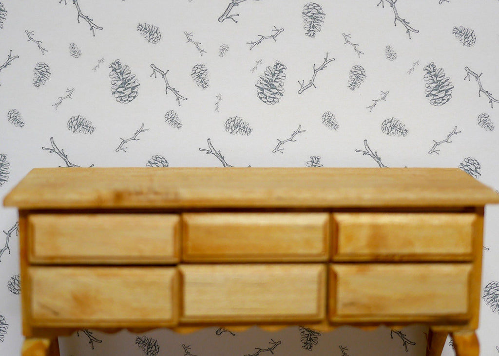 1:12 Scale Miniature Leaf Sprig Peel and Stick Wallpaper, 8 x 11 inch, DIY Dollhouse Supply (white)