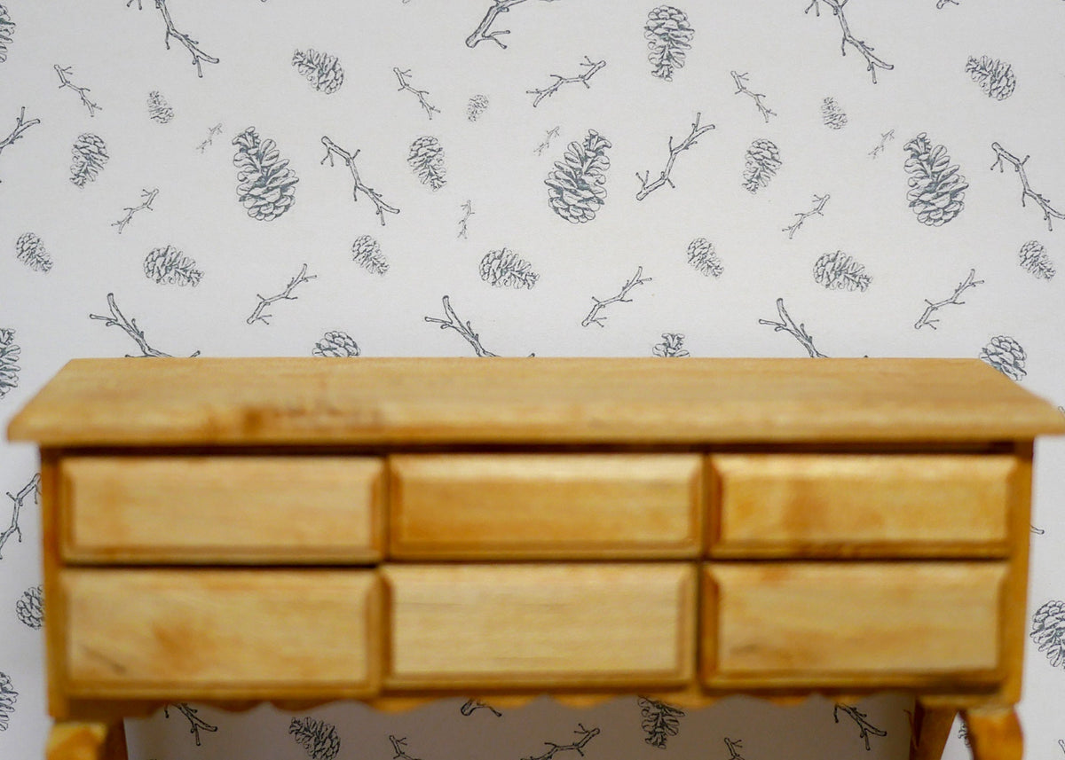 1:12 Scale Miniature Leaf Sprig Peel and Stick Wallpaper, 8 x 11 inch, DIY Dollhouse Supply (white)