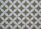 1:12 scale miniature geometric petal peel and stick wallpaper in green with white overlapping circle pattern