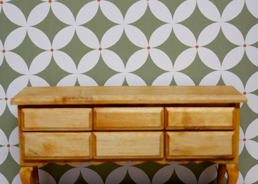 1:12 Scale Miniature Geometric Petal Peel and Stick Wallpaper, 8 x 11 inch, DIY Dollhouse Supply (green)