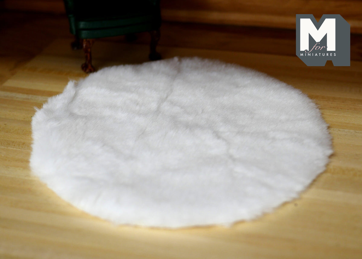 Dollhouse Miniature Faux Sheepskin Large Area Round Rug Large (white) - H049