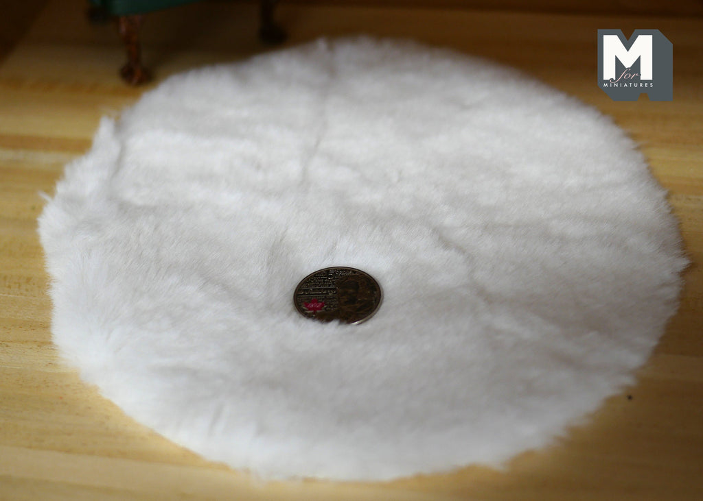 Dollhouse Miniature Faux Sheepskin Large Area Round Rug Large (white) - H049