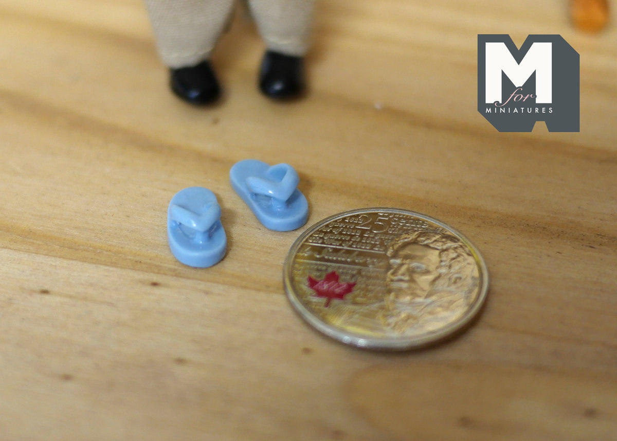 1:12 Scale Miniature Kids Flip Flops, Pair, 1/2 inch long, DIY Dollhouse Supply (light blue)