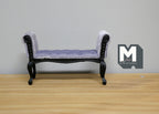 1:12 Scale Miniature Upholstered Chaise Bench, Carved Wood Frame, 4-7/16 inch long, DIY Dollhouse Supply (lavender and black)