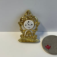 Miniature Mantle Clock 1:12 Dollhouse Gold Classis Style Clock - B052