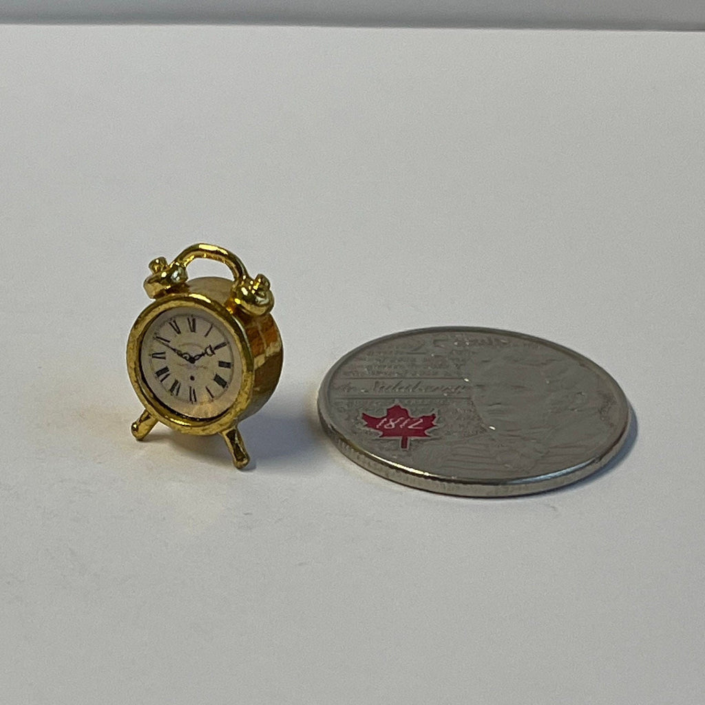 1:12 Miniature Twin Bell Alarm Clock / Metal Loud Alarm Clock / Dollhouse Supplies Alarm Clock - H025