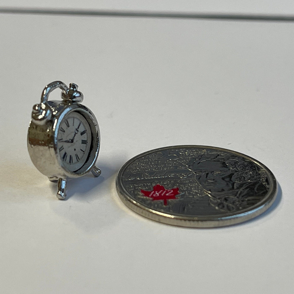 1:12 Miniature Twin Bell Alarm Clock / Metal Loud Alarm Clock / Dollhouse Supplies Alarm Clock - B052