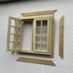 1:12 Scale Miniature Double Swing In 8 Pane Window, 4-11/16 inch high Dollhouse Supply (with back trim)
