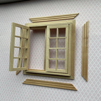 Unfinished Dollhouse Double Swing In Window with Pane (with Back Trim) - I025