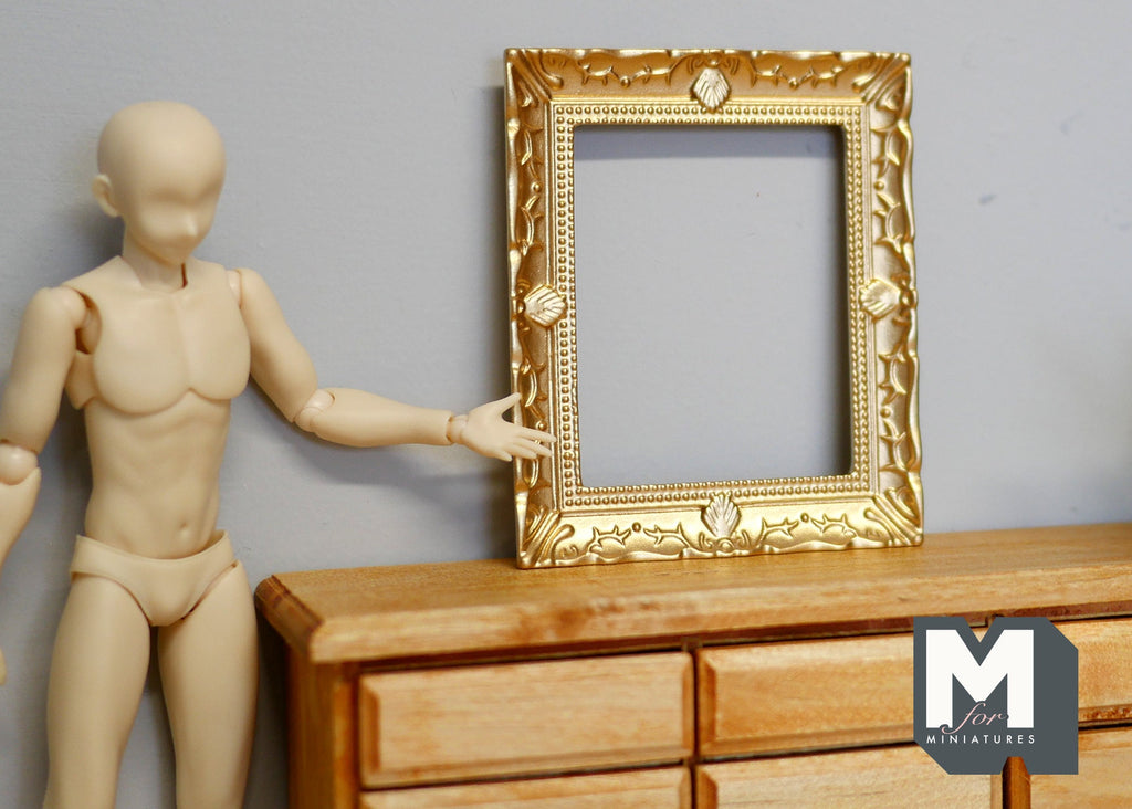 1:12 Scale Miniature Ornate Picture Frame, Rectangular, 2-7/8 inch tall, DIY Dollhouse Supply (rose gold)