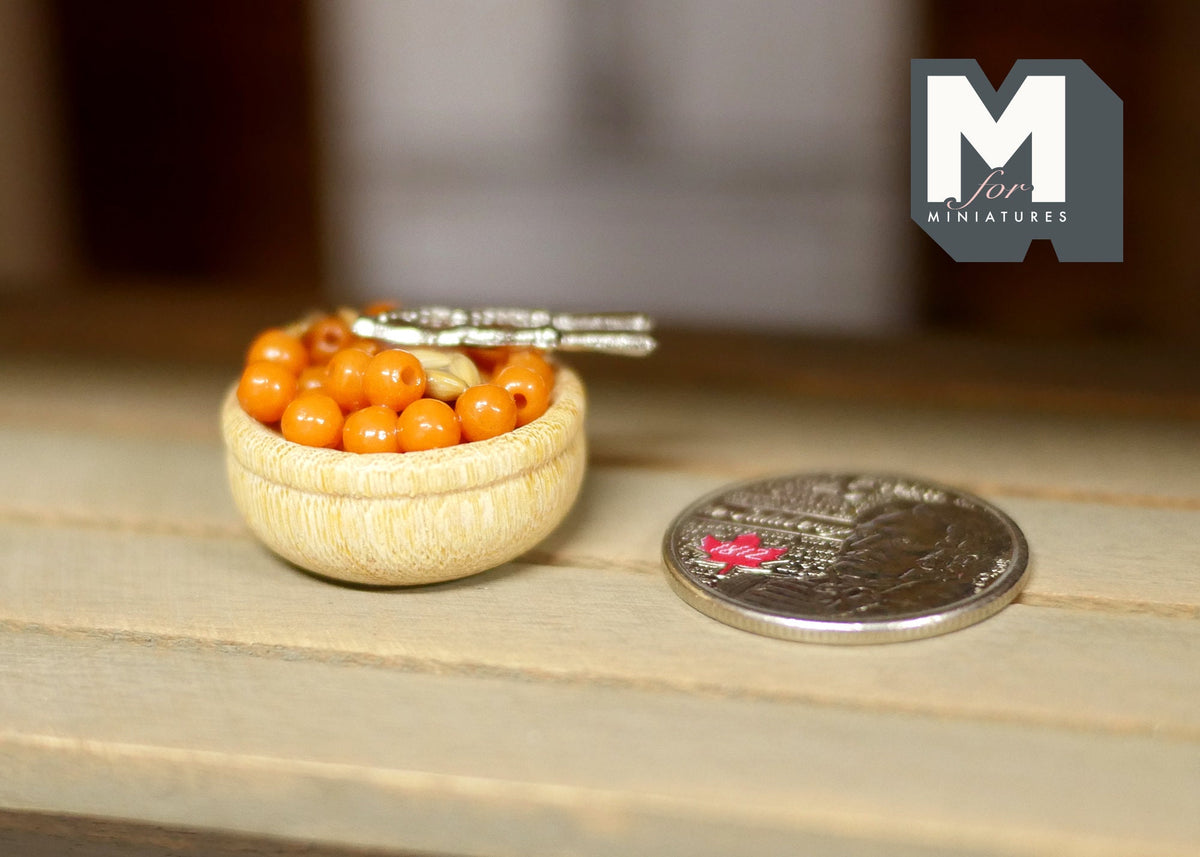 1:12 Scale Miniature Basket of Nuts with Nutcracker, 1-1/16 inch long, DIY Dollhouse Supply