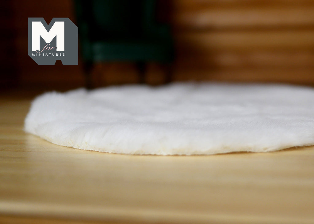 Dollhouse Miniature Faux Sheepskin Large Area Round Rug Large (white) - H049