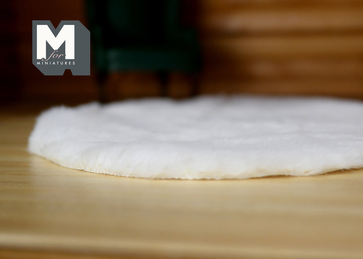 Dollhouse Miniature Faux Sheepskin Large Area Round Rug Large (white) - H049