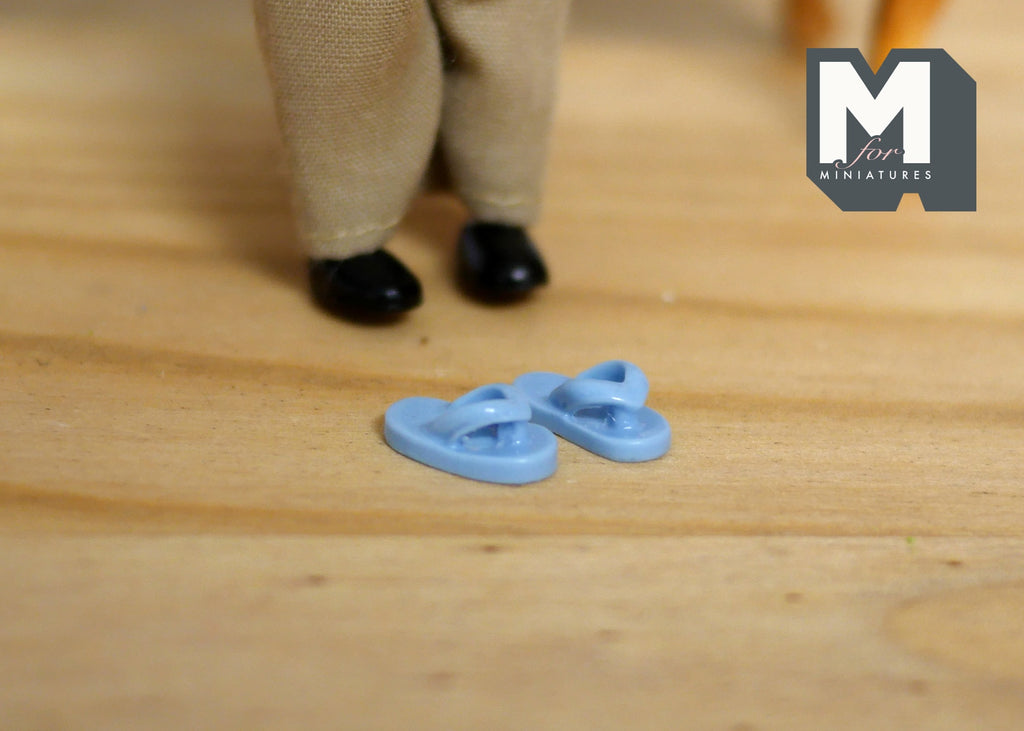 1:12 Scale Miniature Kids Flip Flops, Pair, 1/2 inch long, DIY Dollhouse Supply (light blue)