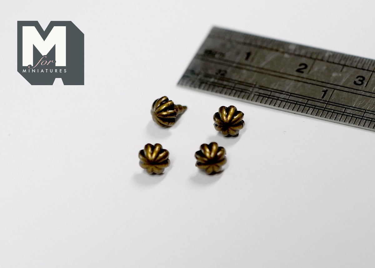 1:12 Scale Miniature Antique Brass Fluted Cabinet Knobs, Set of 4, 3/16 inch dia., DIY Dollhouse Supply (A6)