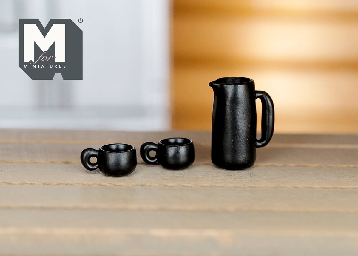 Dollhouse Supplies  miniature water tea pot with 2 cups kettle and coffee mug set - A038