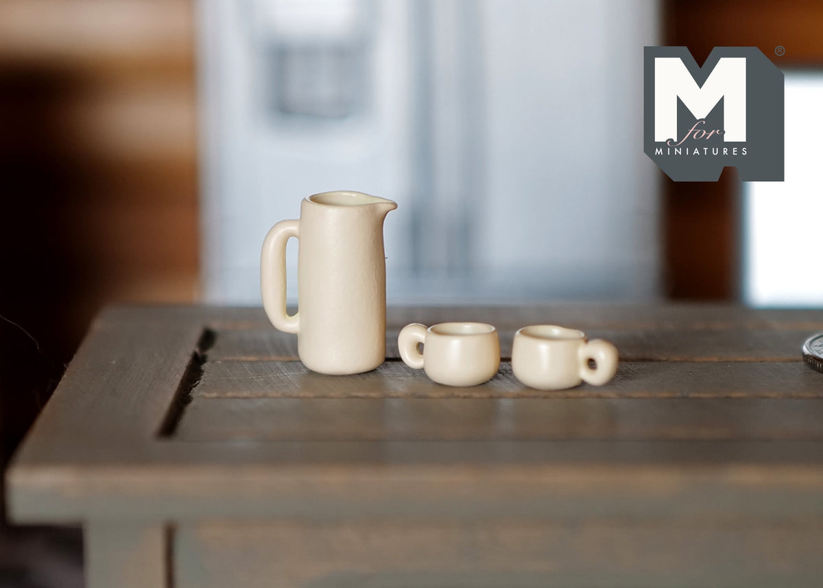 Dollhouse Supplies  miniature water tea pot with 2 cups kettle and coffee mug set - A038