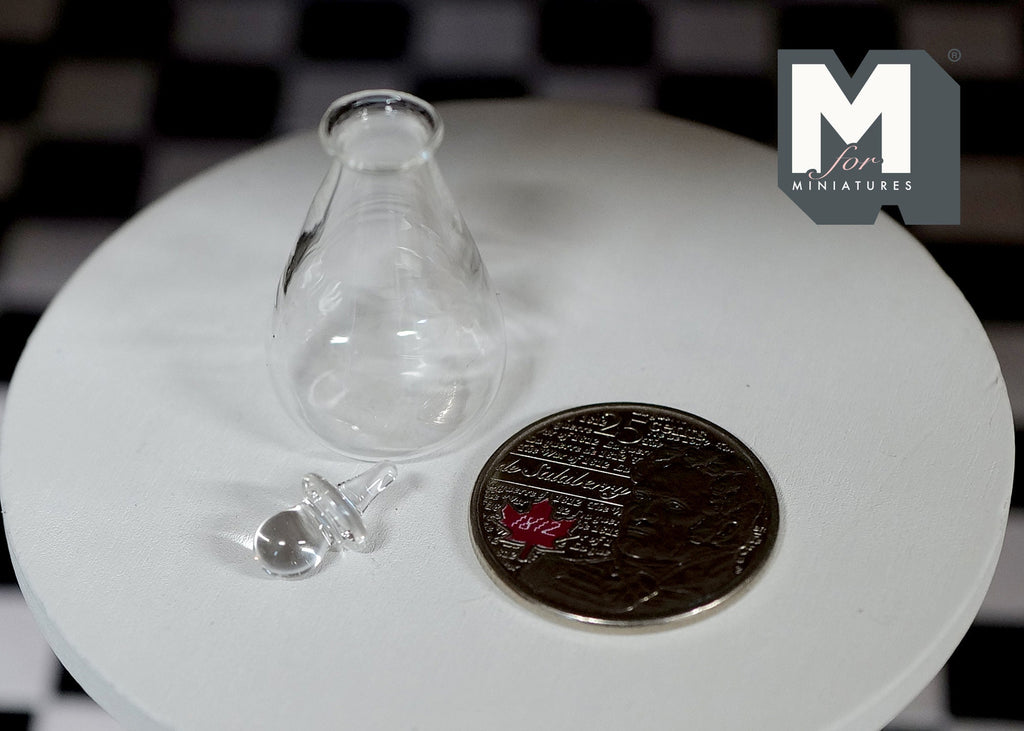 1:12 Scale Miniature Clear Glass Conical Flask with Stopper, 1-3/8 inch tall, DIY Dollhouse Supply (A8)