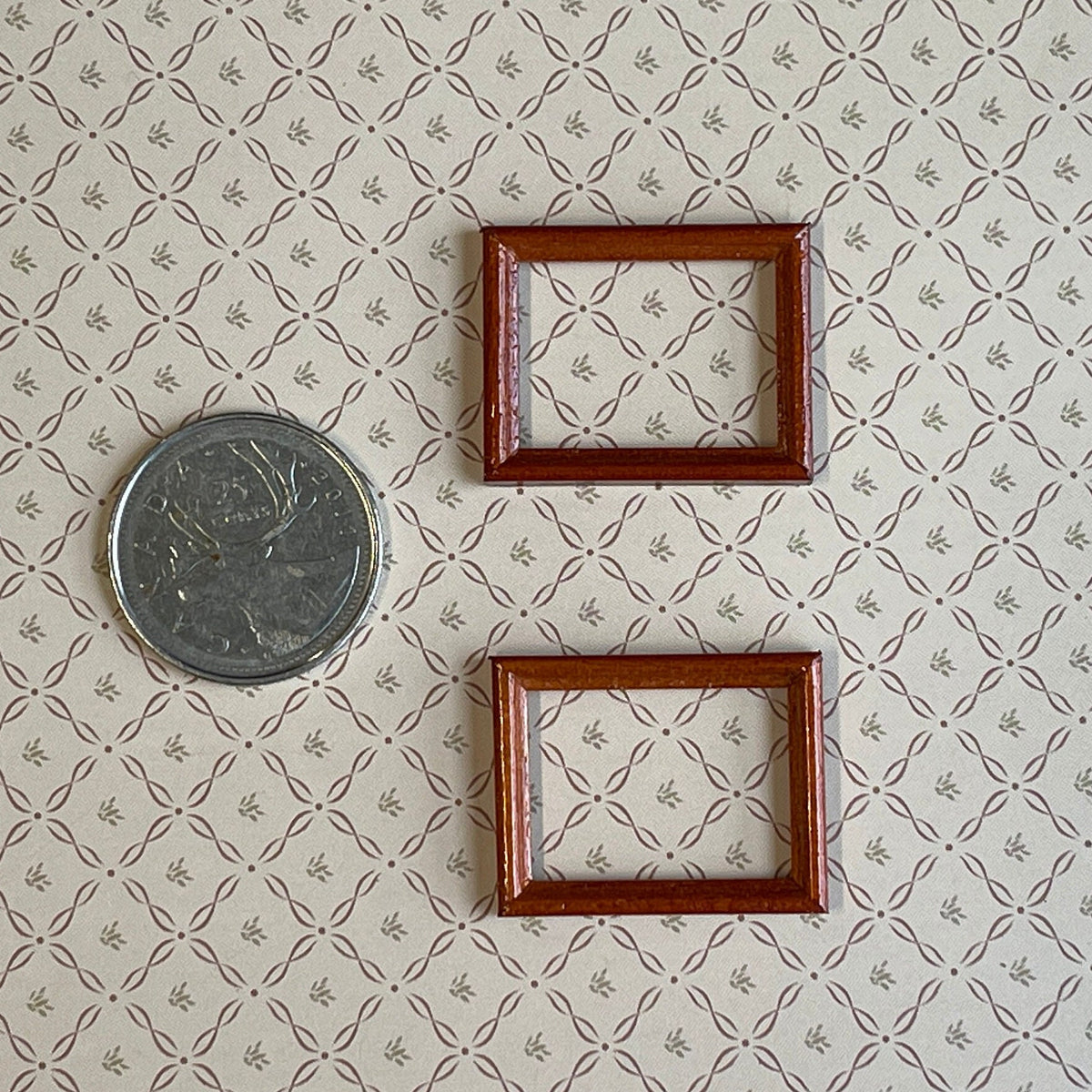 1:12 Scale Miniature Rectangular Picture Frames, Set of 2, 1-1/8 inch wide, DIY Dollhouse Supply (mahogany)