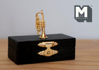 1:12 Scale Miniature Pocket Trumpet with Storage Case, 1-3/8 inch wide, DIY Dollhouse Supply (brass)