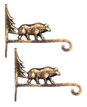 1:12 Scale Miniature Metal Wall Brackets with Bear and Tree Design, 1 Pair, 1-1/16 inch long, DIY Dollhouse Supply (antique bronze)