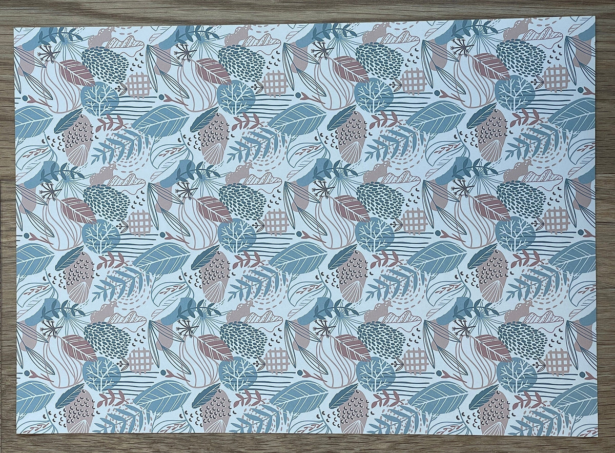 1:12 Scale Miniature Tree Vines and Leaves Peel and Stick Wallpaper, 8-3/8 x 11-3/4 inch, DIY Dollhouse Supply (teal and rust)
