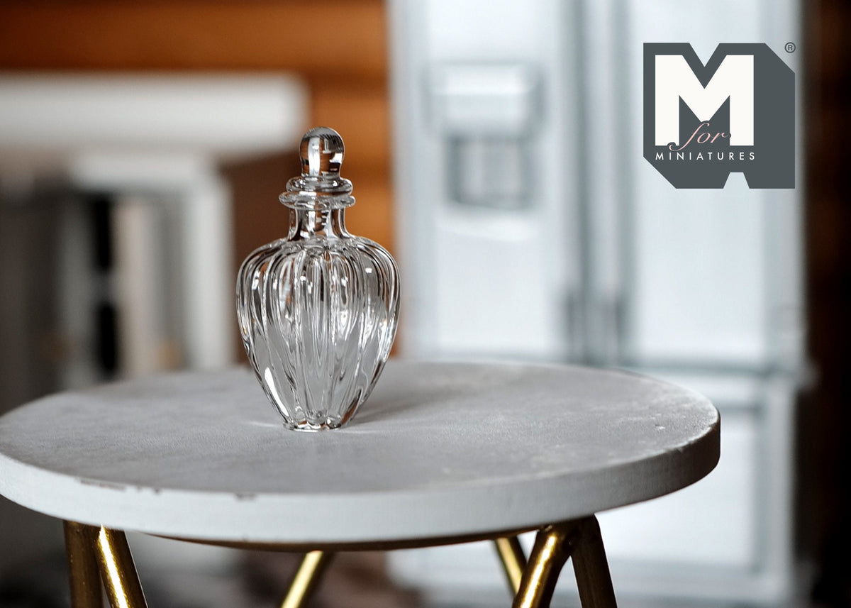 1:12 Scale Miniature Ribbed Clear Glass Bottle with Stopper, 1-1/4 inch tall, DIY Dollhouse Supply (A3)