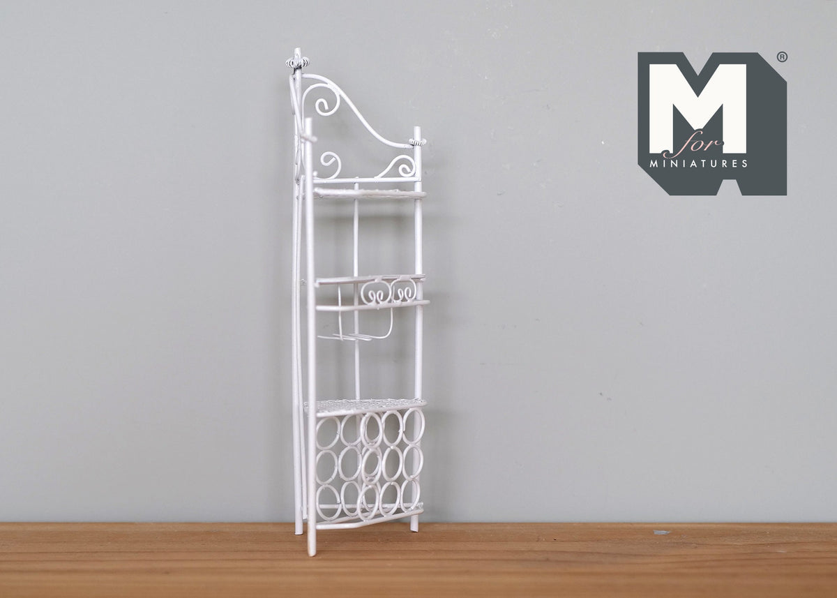 1:12 Scale Miniature Metal Corner Shelf Rack, 4 Tiers, Arched Top, 6-15/16 inch tall, DIY Dollhouse Supply (white)