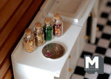 1:12 Dollhouse Supplies miniature glass kitchen spice seasoning container bottle set of 4 with corks and ingredients - E091