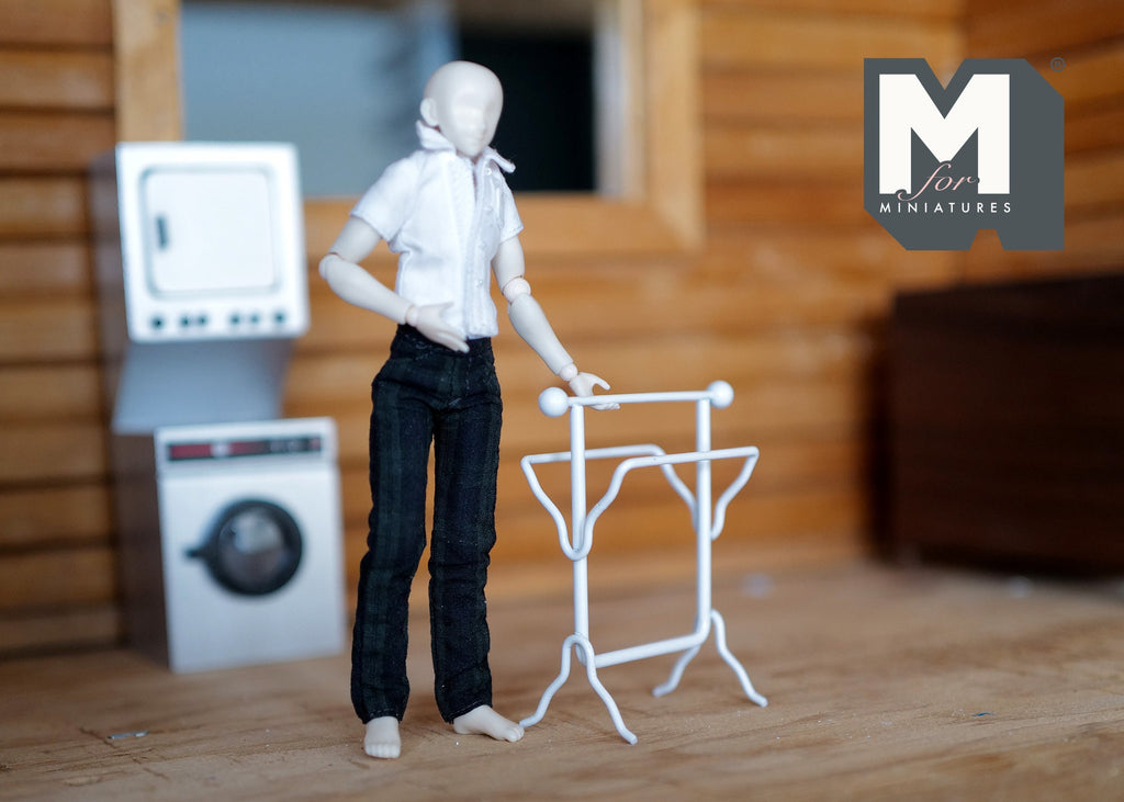 1:12 Scale Miniature Metal Freestanding Towel Rack, 2-15/16 inch tall, DIY Dollhouse Supply (white)