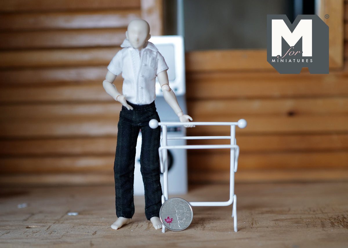 1:12 Scale Miniature Metal Freestanding Towel Rack, 2-15/16 inch tall, DIY Dollhouse Supply (white)