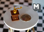 1:12 Scale Miniature Coffee Bean Grinder with Crank Handle, 1-3/16 inch tall, DIY Dollhouse Supply (brown and gold)