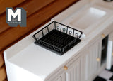 Dollhouse Supplies Miniature Dish Drainer with Mat 1:12 Scale Metal Dish Rack (black) - F061