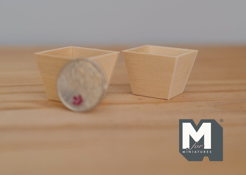 1:12 Scale Miniature Unpainted Wood Square Planter Box, Tapered, Set of 2, 7/8 inch tall, DIY Dollhouse Supply (large)