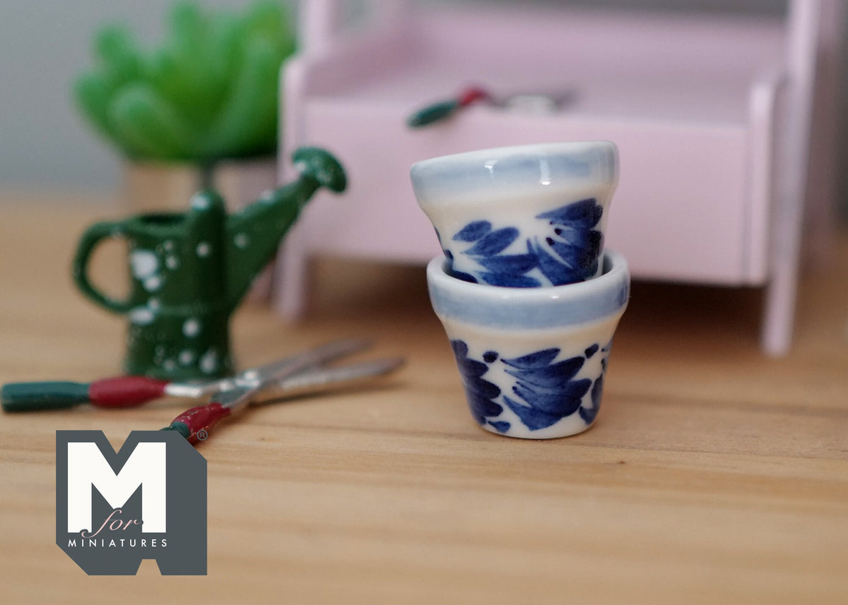 1:12 Dollhouse Miniature Ceramic Round flower pot set  of 2 - B080