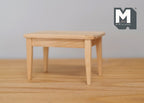1:12 scale miniature unpainted wood kitchen prep table with tapered legs, natural finish, shown on a wood surface