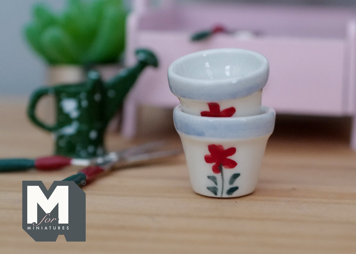 1:12 Dollhouse Miniature Ceramic Round flower pot set  of 2 - B080